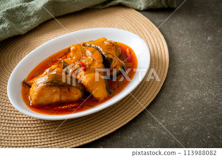 Redtail Catfish Fish in Dried Red Curry Sauce that called Choo Chee 113988082