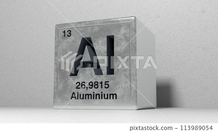 Periodic table element aluminum icon on grey background. 3d illustration Periodic table element aluminum icon on grey background. 3d illustration 113989054