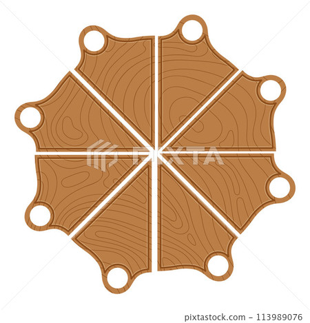 Empty wooden cutting board divided into triangles in the shape of cheese slices Pizza Flat Style Empty wooden cutting board divided into triangles in the shape of cheese slices Pizza Flat Style 113989076