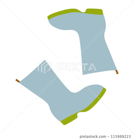 Pair of Rubber Boot in Blue color, Waterproof Autumn or Spring Footwear for Seasonal Design in Flat style. Isolated Vector Illustration of Gumboots for Protection against water and puddles. Pair of Rubber Boot in Blue color, Waterproof Autumn or Spring Footwear for Seasonal Design in Flat style. Isolated Vector Illustration of Gumboots for Protection against water and puddles. 113989223