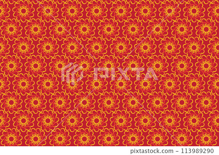 Illustration pattern, Abstract Geometric Style. Repeating of abstract multicolor of square in line shape on red background. Illustration pattern, Abstract Geometric Style. Repeating of abstract multicolor of square in line shape on red background. 113989290