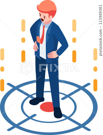 Isometric Businessman Standing on Crosshair 113989361