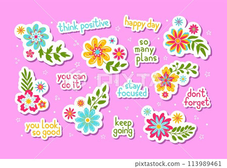 Floral motivation stickers, retro colors 113989461