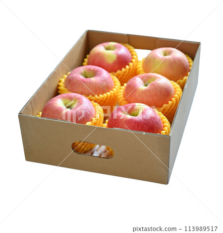 beautiful pink apple in the box on white background beautiful pink apple in the box on white background 113989517