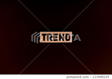 The word trend on a wooden board on a black background. copy space. the concept of a trend. The word trend on a wooden board on a black background. copy space. the concept of a trend. 113990245