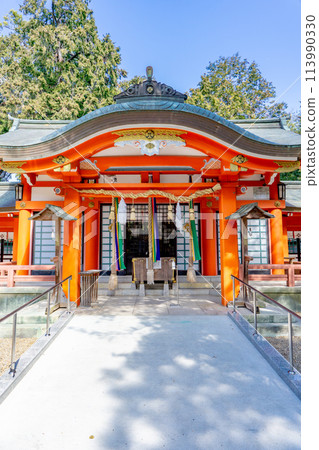 Kamo Shrine (guardian deity of the land) worship hall at Kamo ruins in Kawanishi City, Hyogo Prefecture Kamo Shrine (guardian deity of the land) worship hall at Kamo ruins in Kawanishi City, Hyogo Prefecture 113990330