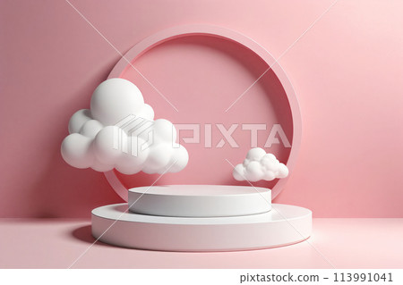 粉紅色3D靜物展示台背景 113991041