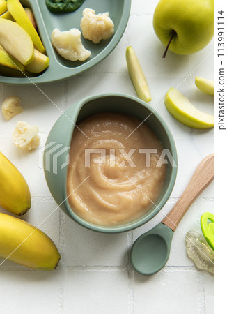 Healthy baby food in bowl. 113991114