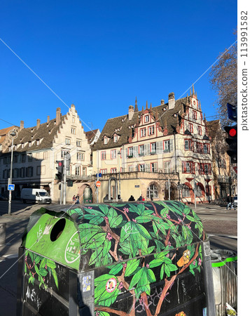 Street view of old town in Strasbourg, France. Strasbourg is the capital and largest city of the Alsace region of France. 113991582
