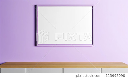 Lavender walls and empty picture frames 113992098