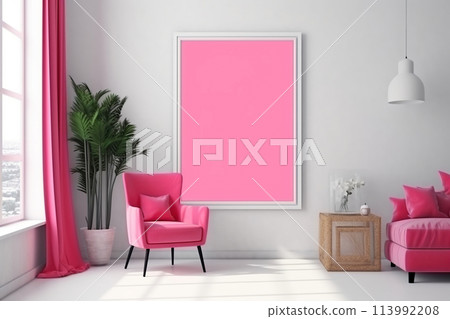 Print frame mockup in barbiecore pink design room 113992208