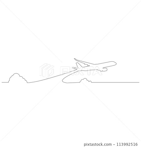 Simple airplane and cloud outline sketch illustration drawn with lines Vector Simple airplane and cloud outline sketch illustration drawn with lines Vector 113992516