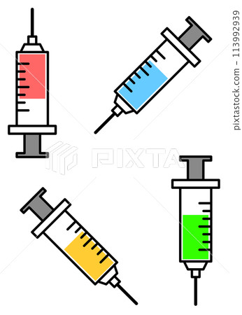 Illustration of a medical device for injecting drug medicine or liquid with a syringe 113992939