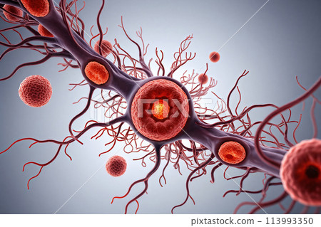 3D rendering of human blood vessels and flowing blood cells 113993350