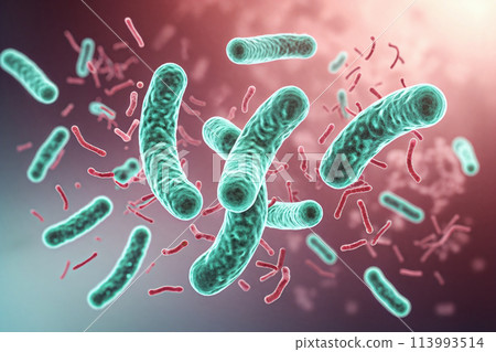 Cholera virus bacteria 3D rendering on color background 113993514