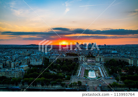 Beautiful view from the Eiffel Tower in the tourist city of Paris, France 113993764