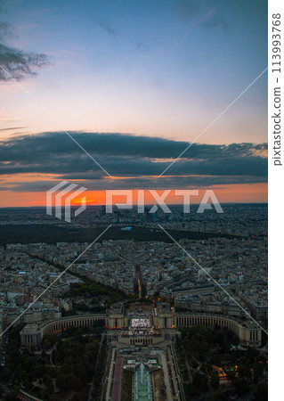 Beautiful view from the Eiffel Tower in the tourist city of Paris, France Beautiful view from the Eiffel Tower in the tourist city of Paris, France 113993768