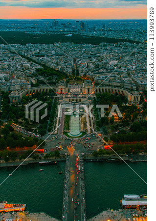 Beautiful view from the Eiffel Tower in the tourist city of Paris, France 113993789