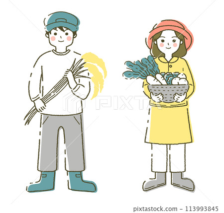 Young men and women farming Illustration 113993845