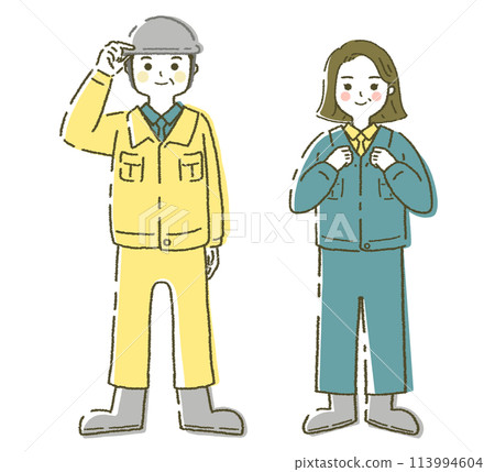 Middle-aged men and women in the construction industry Male and female workers Illustration material Middle-aged men and women in the construction industry Male and female workers Illustration material 113994604