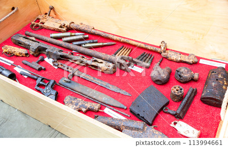 Rusty remains of weapons and ammunition from the Second World War 113994661