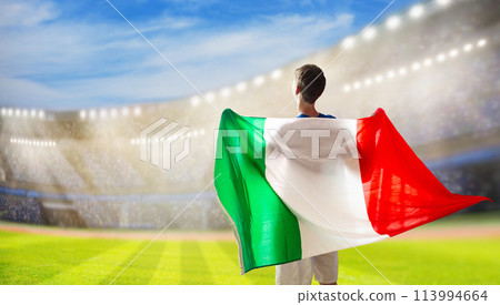 Italy football team supporter on stadium. 113994664