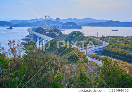 View of the Onaruto Bridge, the Naruto Strait, and Tokushima from Minami Awaji City, Hyogo Prefecture View of the Onaruto Bridge, the Naruto Strait, and Tokushima from Minami Awaji City, Hyogo Prefecture 113994692