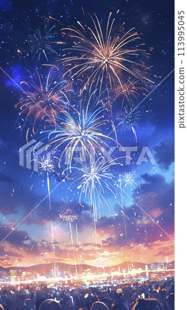 Watercolor painting of a fireworks display AI image 113995045