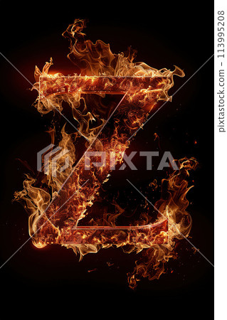 Fire letter Z made of burning letters on black background Fire letter Z made of burning letters on black background 113995208
