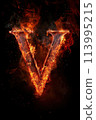 Fire letter V made of burning letters on black background 113995215