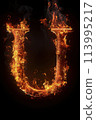 Fire letter U made of burning letters on black background 113995217