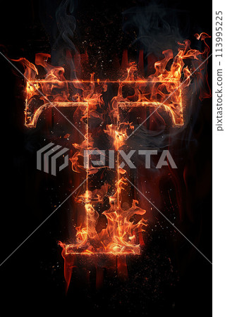 Fire letter S made of burning letters on black background 113995225
