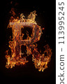 Fire letter R made of burning letters on black background 113995245