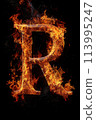 Fire letter R made of burning letters on black background 113995247