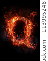 Fire letter Q made of burning letters on black background 113995248