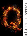 Fire letter Q made of burning letters on black background 113995249