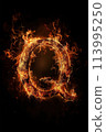 Fire letter Q made of burning letters on black background 113995250