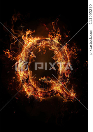 Fire letter Q made of burning letters on black background 113995250