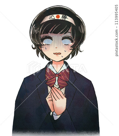 Retro manga-style illustration of a depressed student taking exams (blazer) Retro manga-style illustration of a depressed student taking exams (blazer) 113995405