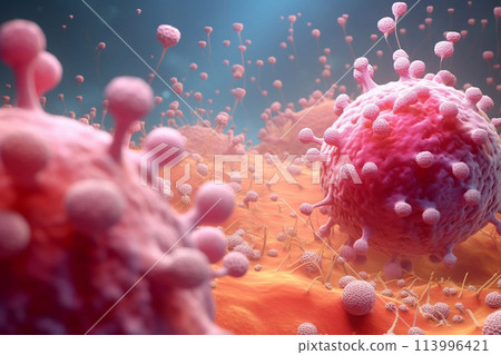 Staphylococcus bacteria under a microscope. 113996421