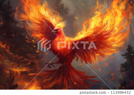 A fantastic bird - a hawk. A mythological creature. Fire Bird. 113996432