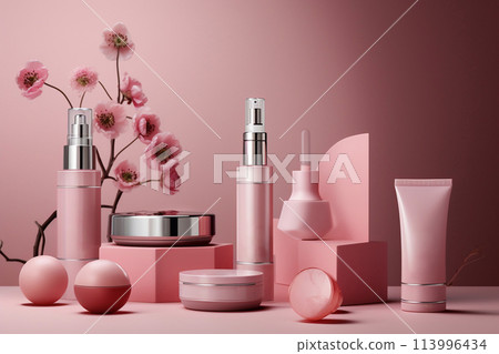 A set of body care cosmetics. Mockup of cosmetics containers.Korean cosmetics. 113996434