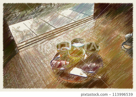 Watercolor tea and sweets Watercolor tea and sweets 113996539