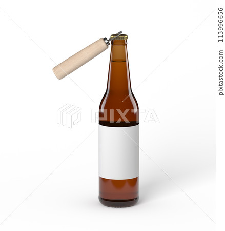 Dark beer bottle with blank label and opener Dark beer bottle with blank label and opener 113996656