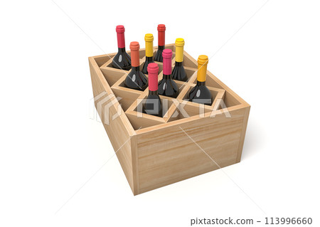 Variety of wines in compartmentalized crate Variety of wines in compartmentalized crate 113996660