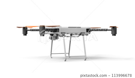 3d rendering of white and black drone with camera isolated on white background. 113996678