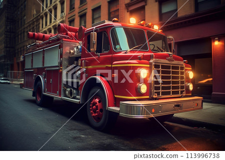The fire engine is in full readiness. Fire truck. 113996738