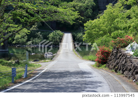 中洲至第一三島水下大橋(高知縣四萬十町)的新綠色季節 中洲至第一三島水下大橋(高知縣四萬十町)的新綠色季節 113997545