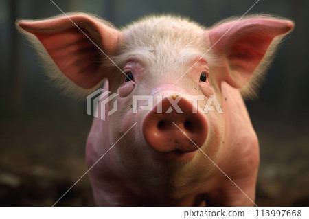 A pet pig.Gentle Grazer: Portrait of the Contented Pig 113997668
