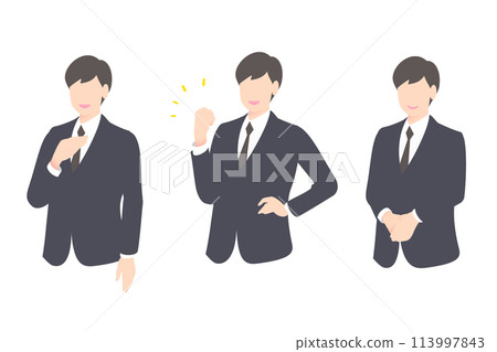 講解指南、握拳、聰明的商務人士/經理的上半身 113997843